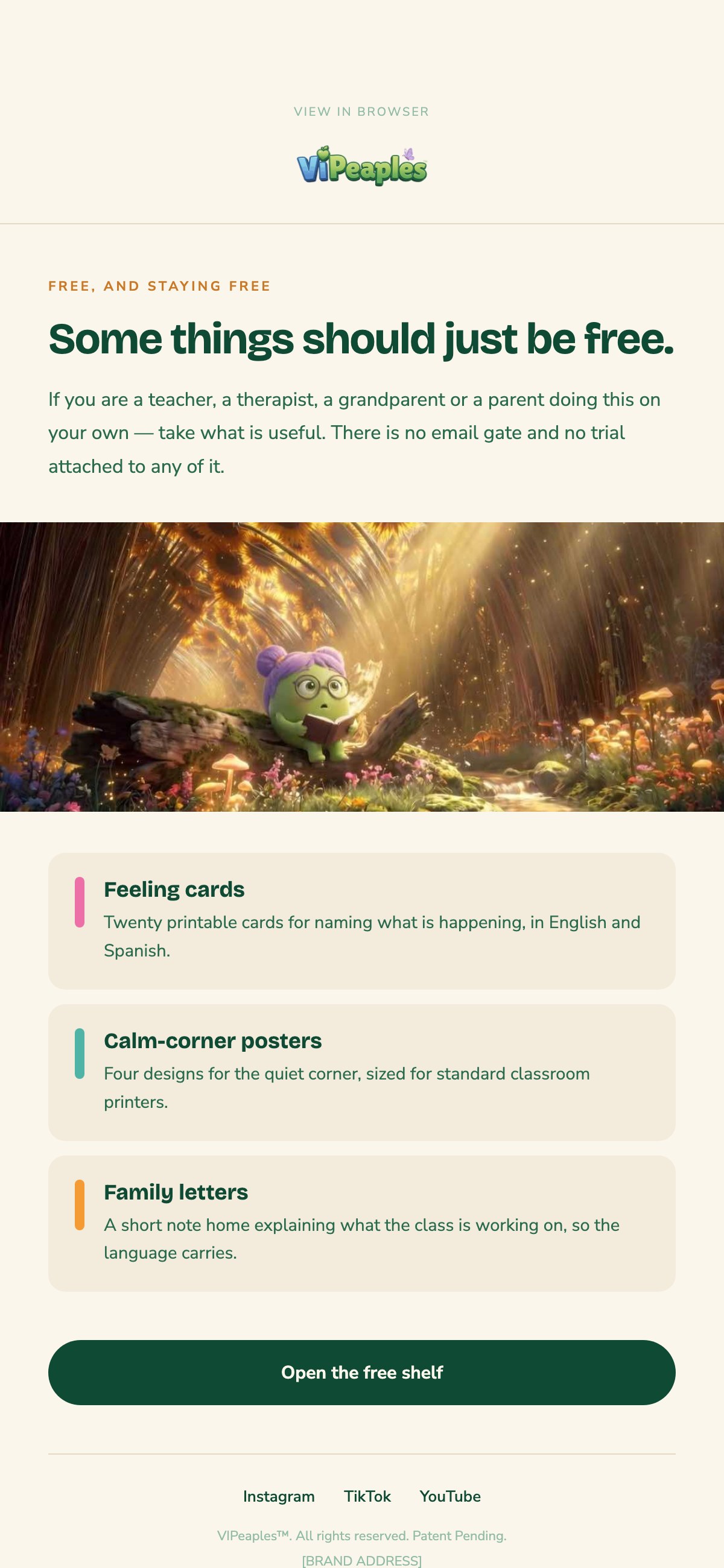 Email — the free shelf: printable feeling cards, calm-corner posters and family letters