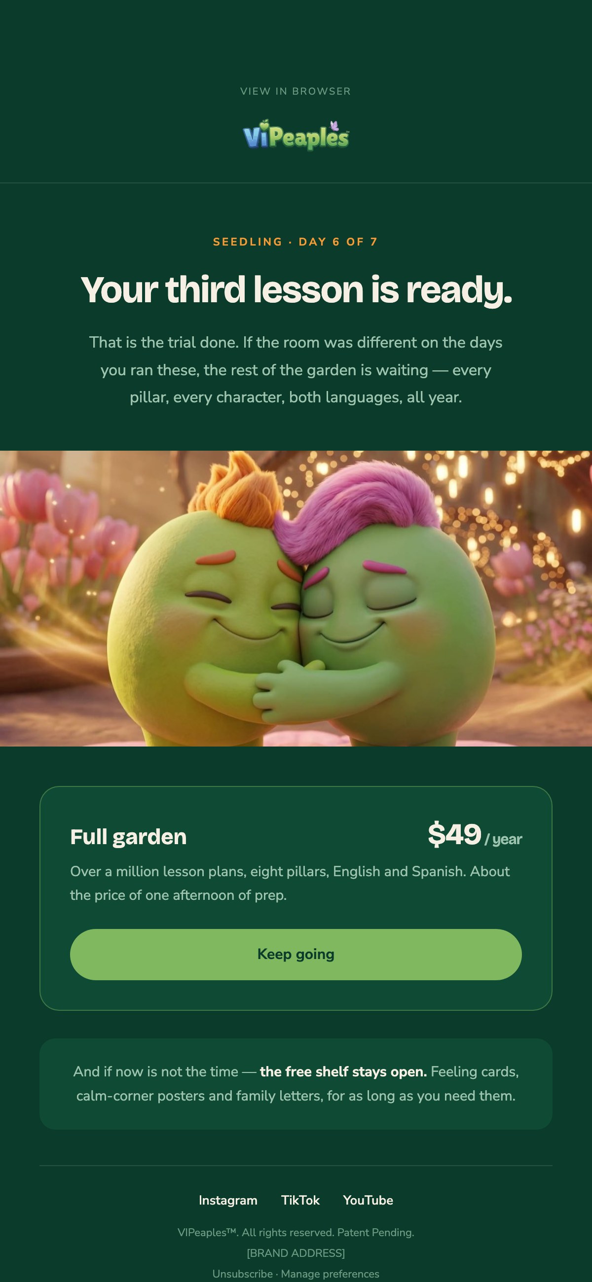 Email — end of the seven-day trial, with the full-garden offer