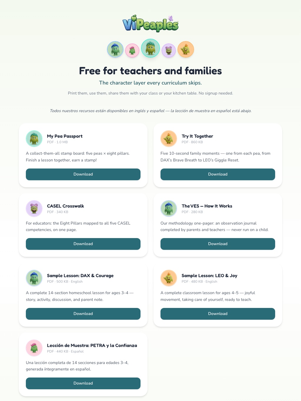 VIPeaples lesson platform — free teacher resources, live at vipeaps.com