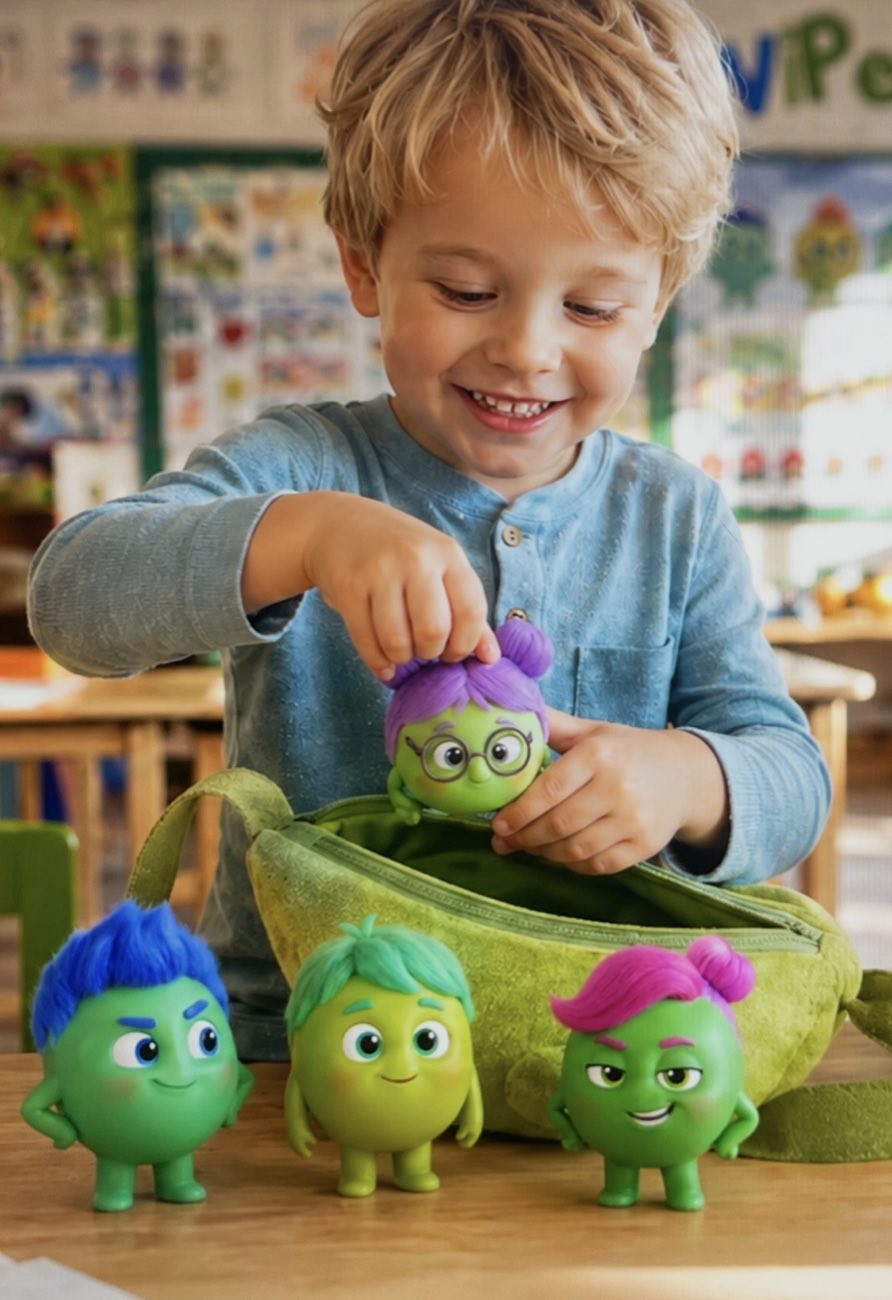 Child playing with VIPeaples plush characters